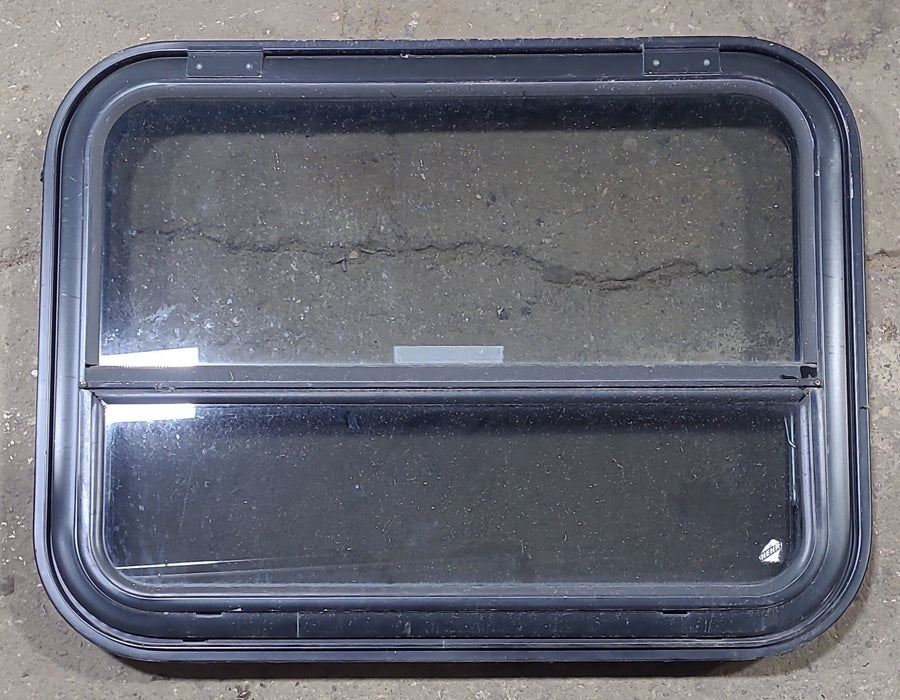 Used Black Radius Emergency Opening Window : 31 1/2" W x 23 3/4" H x 1 7/8" D - Young Farts RV Parts