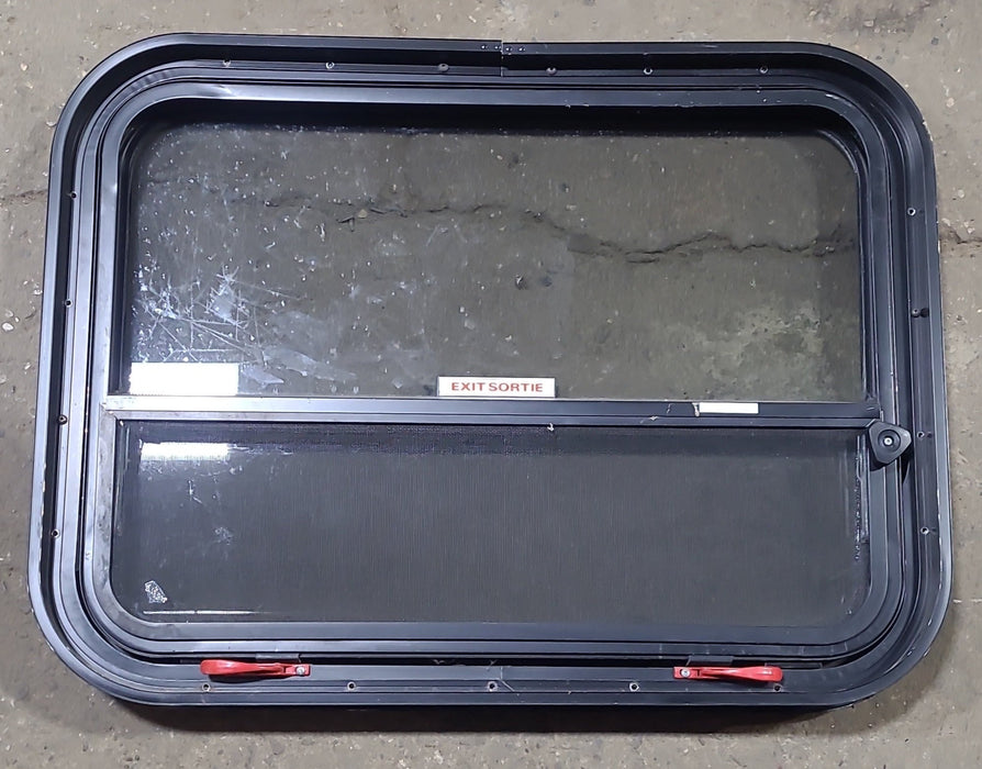 Used Black Radius Emergency Opening Window : 31 1/2" W x 23 3/4" H x 1 7/8" D - Young Farts RV Parts
