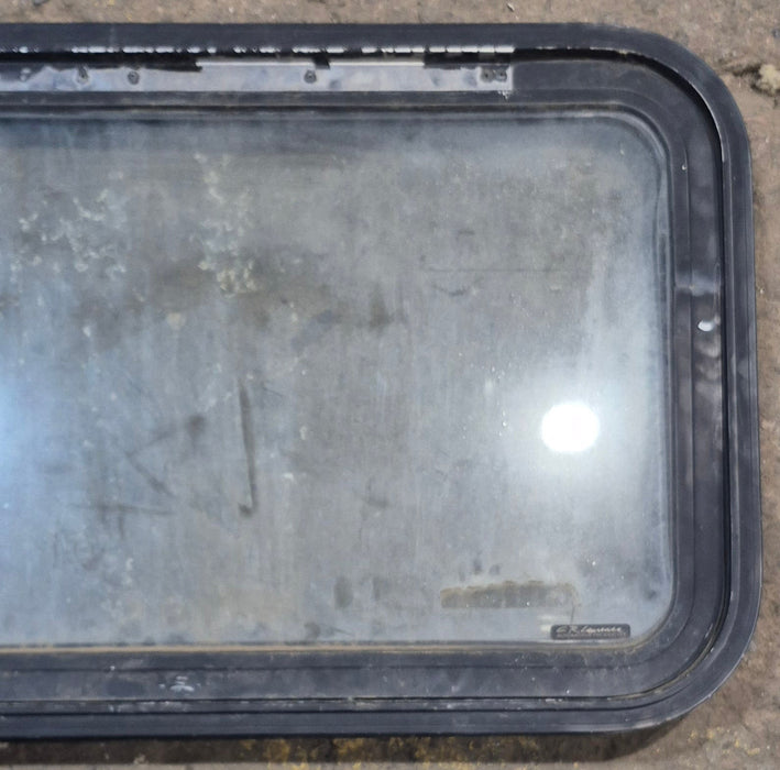 Used Black Radius Emergency Opening Window : 35 1/2" W x 19 1/2" H x 1 1/2" D - Young Farts RV Parts