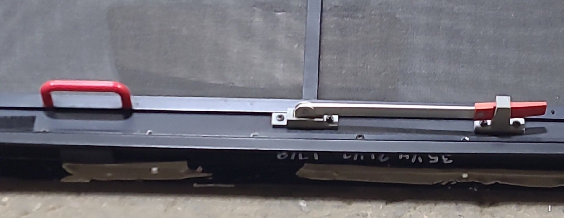 Used Black Radius Emergency Opening Window : 35 1/4" W x 21 1/2" H x 1 7/8" D - Young Farts RV Parts