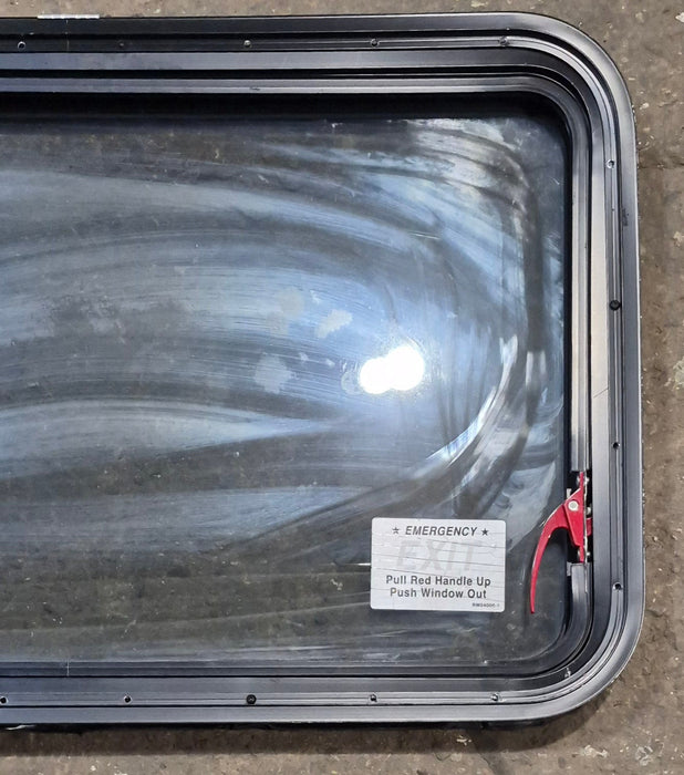 Used Black Radius Emergency Opening Window : 35 1/4" W x 21 1/4" H x 1 3/4" D - Young Farts RV Parts