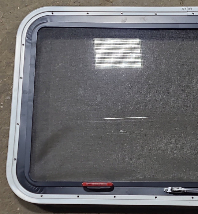 Used Black Radius Emergency Opening Window : 35 3/8" W x 21 3/8" H x 1 5/8" D - Young Farts RV Parts