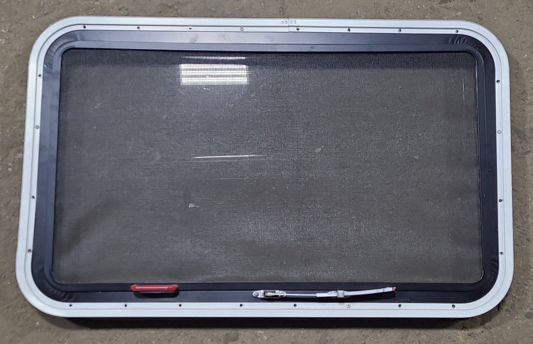 Used Black Radius Emergency Opening Window : 35 3/8" W x 21 3/8" H x 1 5/8" D - Young Farts RV Parts