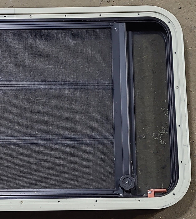 Used Black Radius Emergency Opening Window : 35" W x 21 1/4" H x 1 3/4" D - Young Farts RV Parts