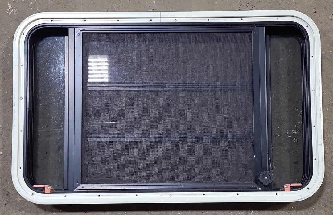 Used Black Radius Emergency Opening Window : 35" W x 21 1/4" H x 1 3/4" D - Young Farts RV Parts