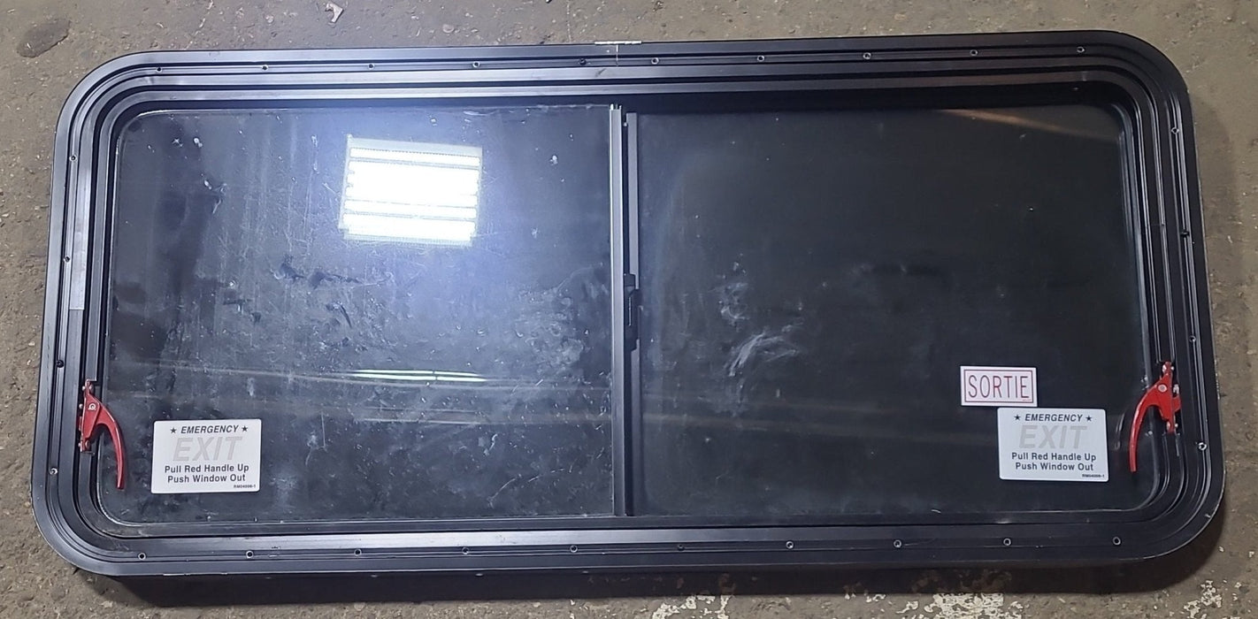 Used Black Radius Emergency Opening Window : 47 1/2" W x 21 3/8" H x 1 3/4" D - Young Farts RV Parts