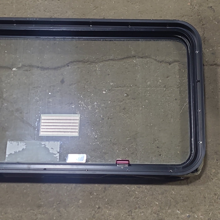 Used Black Radius Emergency Opening Window : 48 1/2" W x 22" H x 1 3/4" D - Young Farts RV Parts