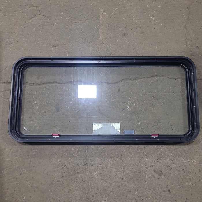 Used Black Radius Emergency Opening Window : 48 1/2" W x 22" H x 1 3/4" D - Young Farts RV Parts