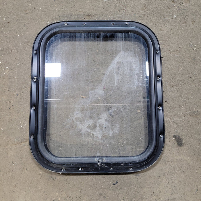 Used Black Radius Non-Opening Window : 16 3/4" W X 19 3/4" H X 1 1/2" D - Young Farts RV Parts