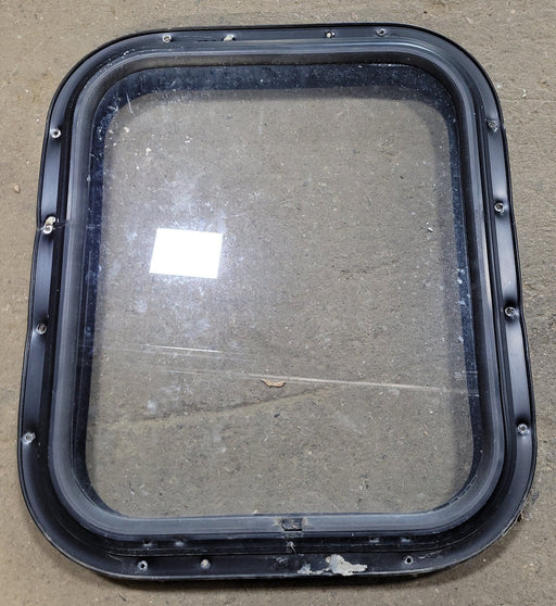 Used Black Radius Non-Opening Window : 16 3/4" W X 19 3/4" H X 1 1/2" D - Young Farts RV Parts