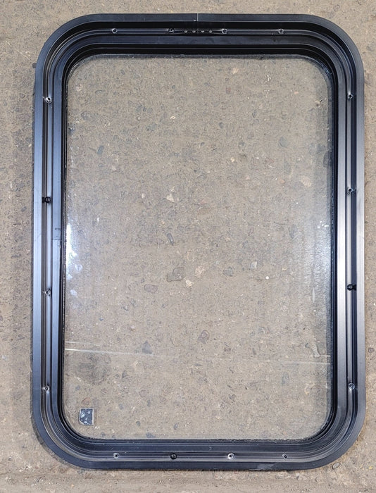 Used Black Radius Non Opening Window : 18 1/4" W x 25 3/4" H x 1 3/4" - Young Farts RV Parts
