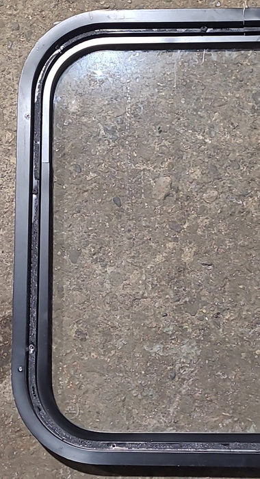 Used Black Radius Non Opening Window : 19 1/2" W x 21 1/2" H x 1 3/8" D - Young Farts RV Parts