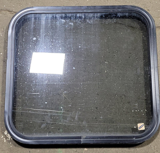 Used Black Radius Non-Opening Window : 23 1/4" W X 21 3/4" H X 1 3/8" D - Young Farts RV Parts