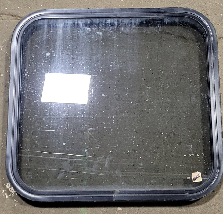 Used Black Radius Non-Opening Window : 23 1/4" W X 21 3/4" H X 1 3/8" D - Young Farts RV Parts