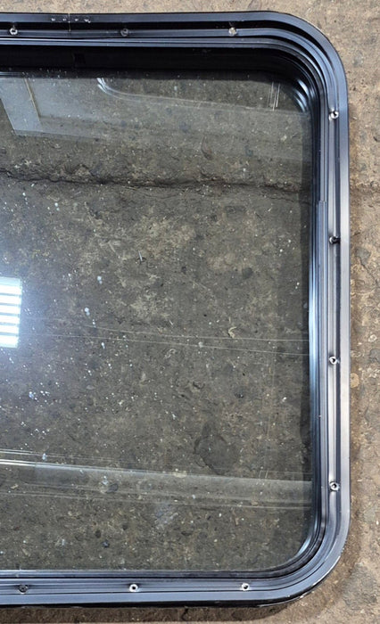 Used Black Radius Non Opening Window : 23 3/4" W x 26" H x 2" D - Young Farts RV Parts