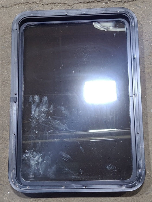 Used Black Radius Non Opening Window : 24" W x 35 1/2" H x 2" D - Young Farts RV Parts