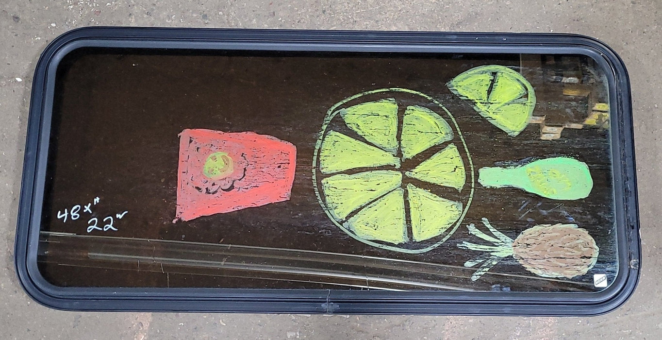 Used Black Radius Non-Opening Window : 47 1/2" W X 21 3/4" H X 1 3/4" D