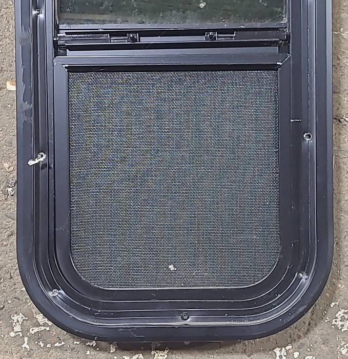 Used Black Radius Opening Window : 11" W x 29 1/4" H x 1 1/2" D - Young Farts RV Parts