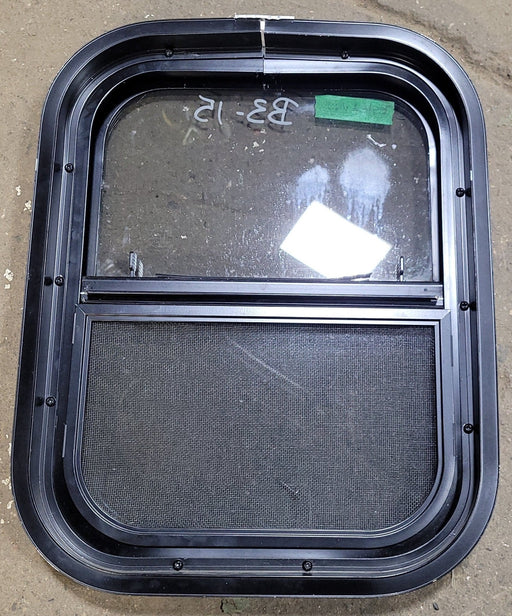 Used Black Radius Opening Window : 13 1/2" W X 17 1/2" H X 2" D - Young Farts RV Parts