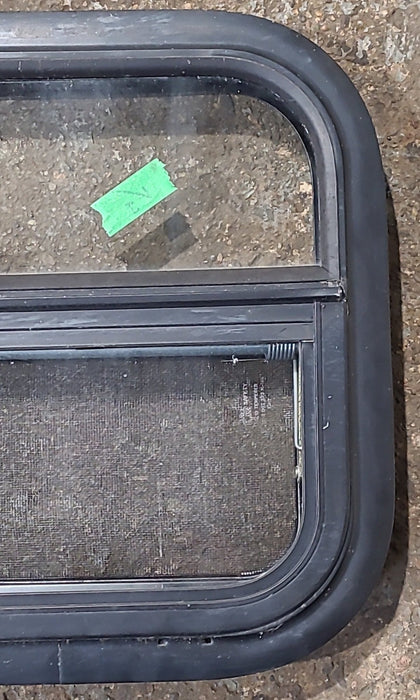 Used Black Radius Opening Window : 14 1/2" W x 14 1/2" H x 1 3/4" D - Young Farts RV Parts