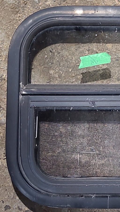Used Black Radius Opening Window : 14 1/2" W x 14 1/2" H x 1 3/4" D - Young Farts RV Parts