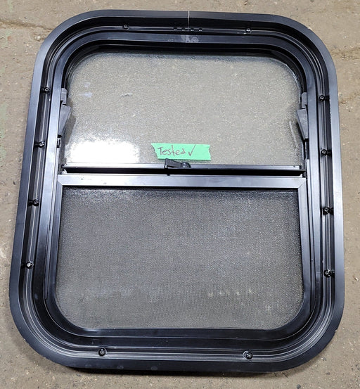 Used Black Radius Opening Window : 15 1/4" W X 17 3/4" H X 2" D - Young Farts RV Parts