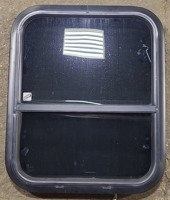 Used Black Radius Opening Window : 17 1/2" W x 21 1/2" H x 1 5/8" D - Young Farts RV Parts