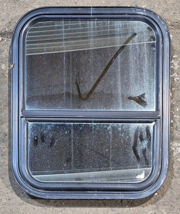 Used Black Radius Opening Window : 17 1/2" W x 21 1/2" H x 2" - Young Farts RV Parts