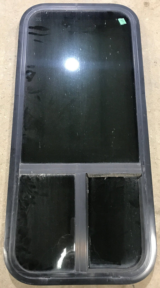 Used Black Radius Opening Window : 17 1/2" W x 39 1/2" H x 1 7/8" D - Young Farts RV Parts