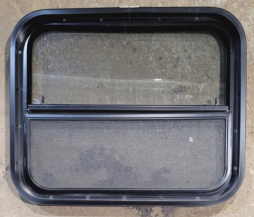 Used Black Radius Opening Window : 23 1/2" W x 19 1/4" H x 1 7/8" - Young Farts RV Parts