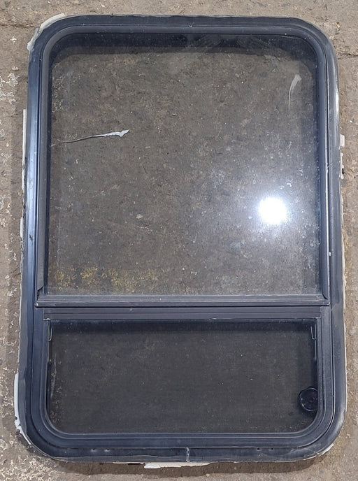 Used Black Radius Opening Window : 23 1/2" W x 34 1/2" H x 1 1/4" D - Young Farts RV Parts