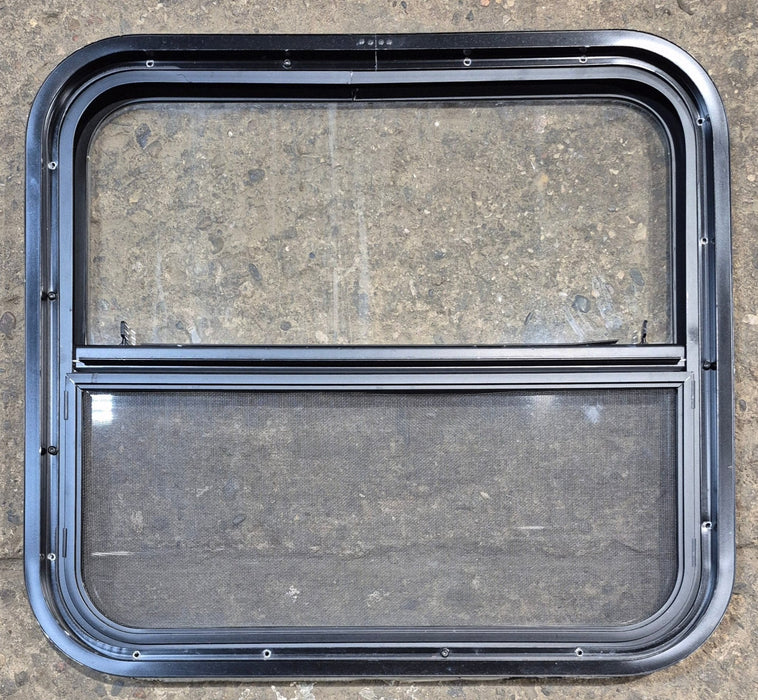 Used Black Radius Opening Window : 23 1/4" W x 21 1/4" H x 1 1/2" - Young Farts RV Parts