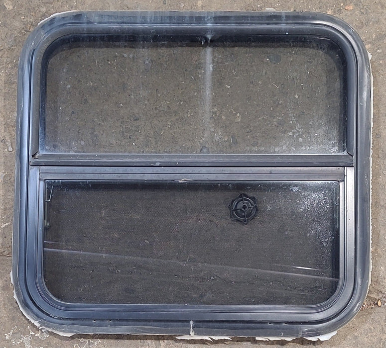 Used Black Radius Opening Window : 23 1/4" W x 21 1/4" H x 1 1/4" D - Young Farts RV Parts