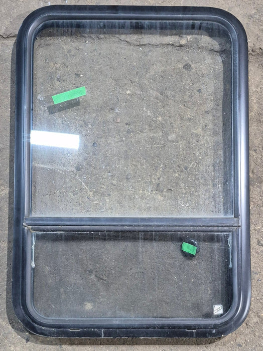 Used Black Radius Opening Window : 23 1/4" W x 34 1/2" H x 1 3/4" D - Young Farts RV Parts