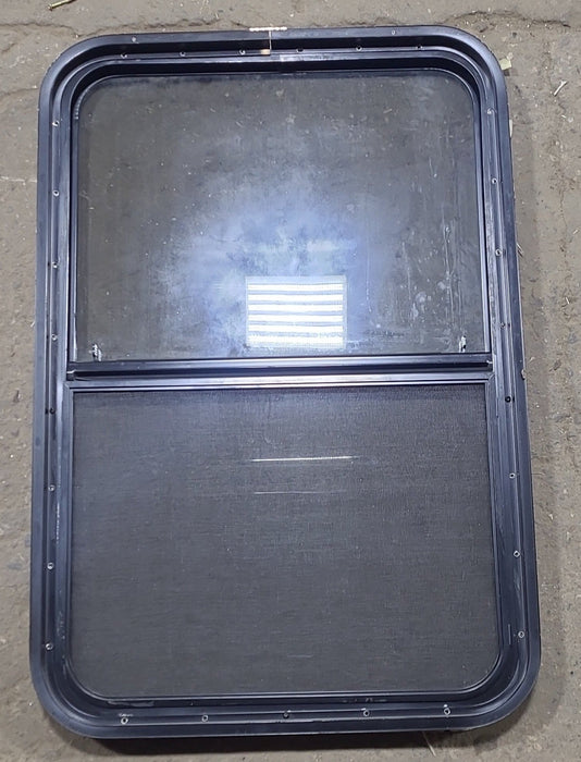 Used Black Radius Opening Window : 23 1/4" W x 35 1/2" H x 1 3/4" D - Young Farts RV Parts