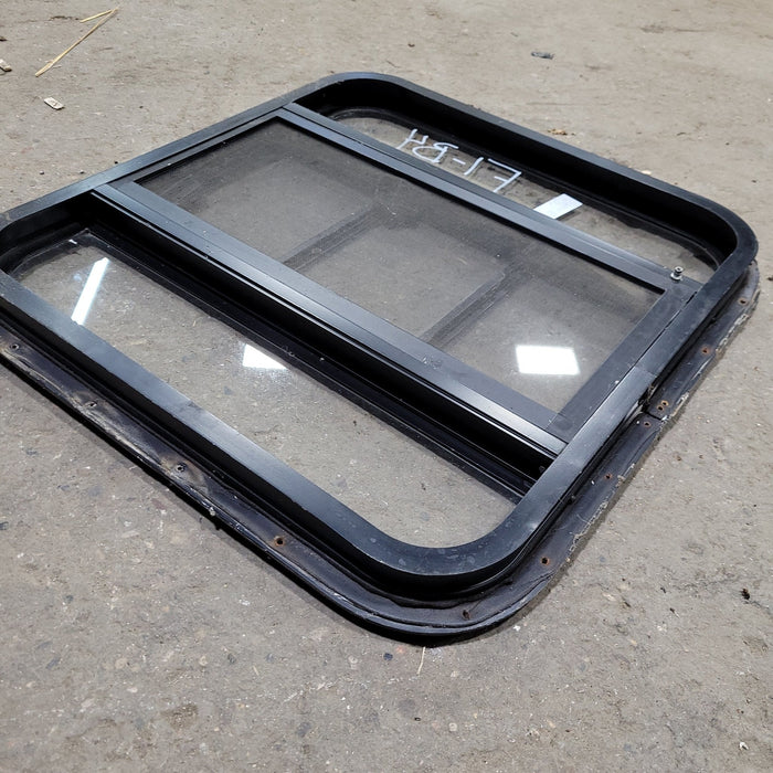 Used Black Radius Opening Window : 23 3/4" X 22 1/2" X 2" D - Young Farts RV Parts