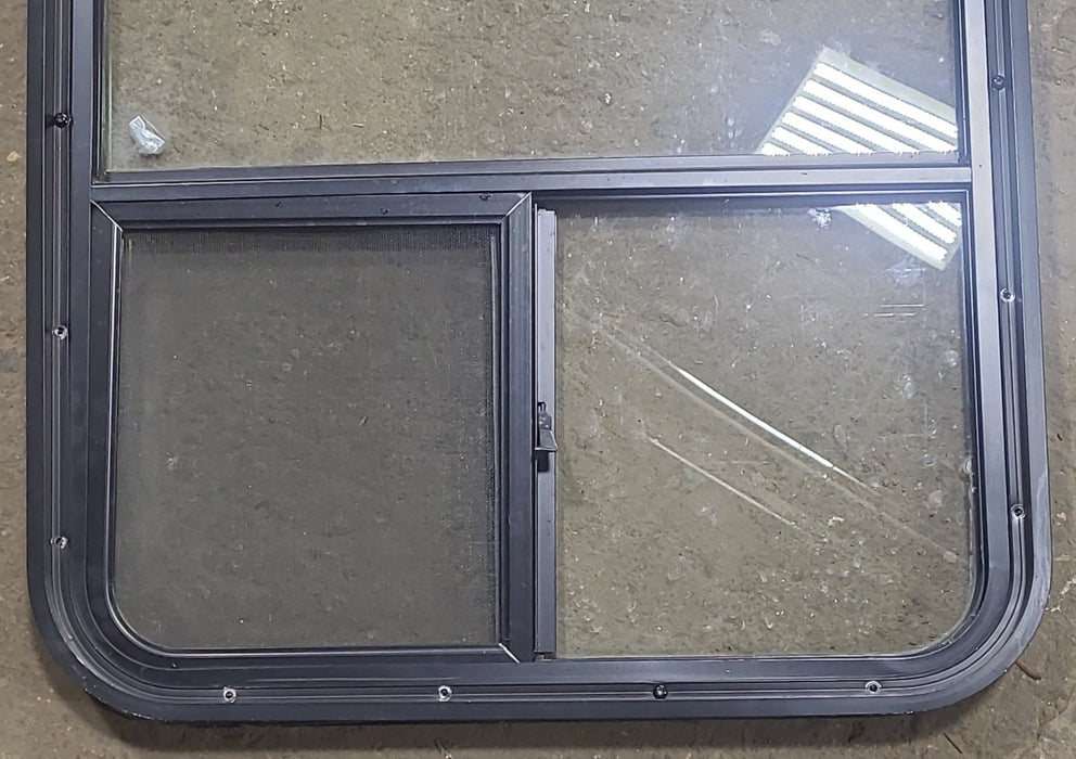 Used Black Radius Opening Window : 24 1/2" W x 35 3/4" H x 1 3/4" D - Young Farts RV Parts