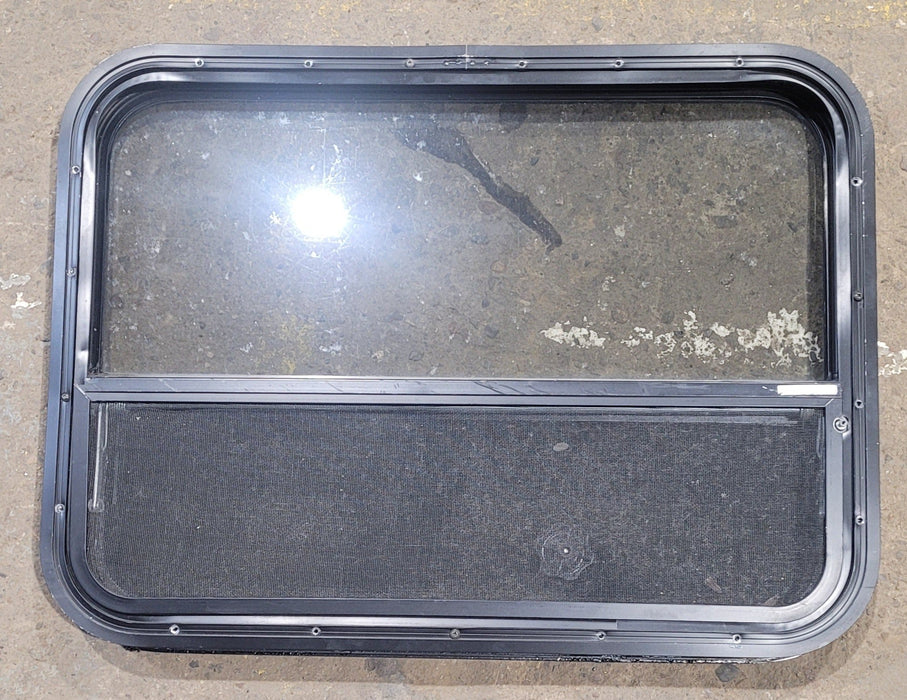 Used Black Radius Opening Window : 29 1/2" W x 21 3/4" H x 1 3/4" D - Young Farts RV Parts