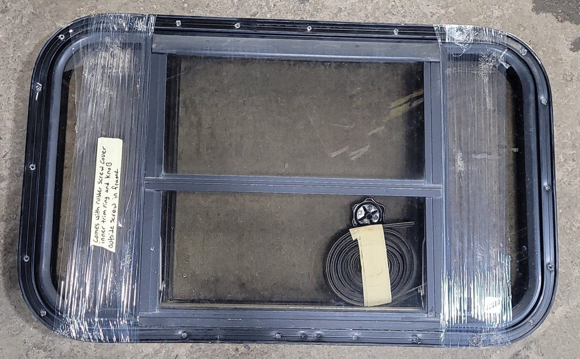 Used Black Radius Opening Window : 29 3/4" W X 17 3/4" H X 2" D - Young Farts RV Parts