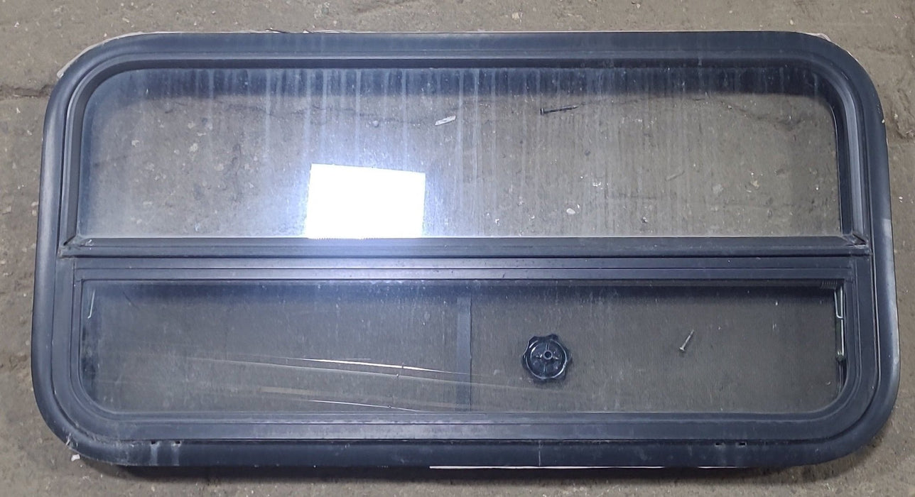 Used Black Radius Opening Window : 35 1/2" W X 17 1/4" H X 1 3/4" D - Young Farts RV Parts