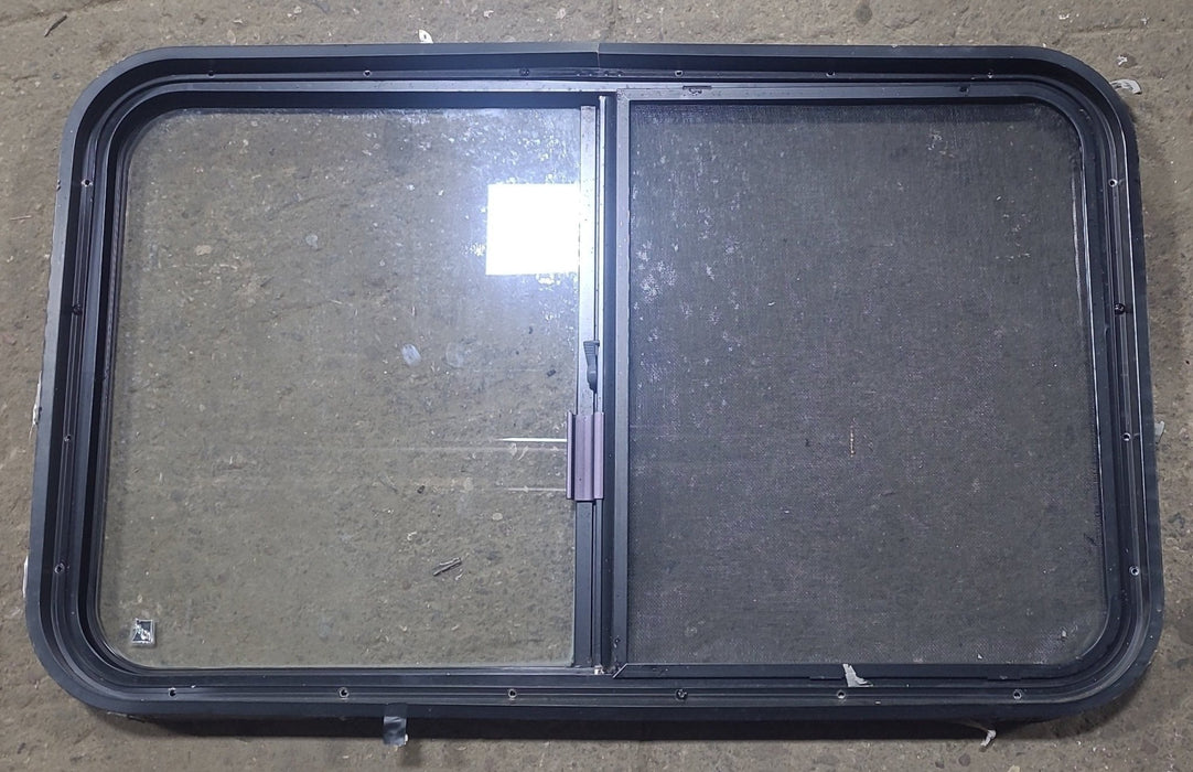 Used Black Radius Opening Window : 36 1/2" W x 22" H x 1 3/4" D - Young Farts RV Parts