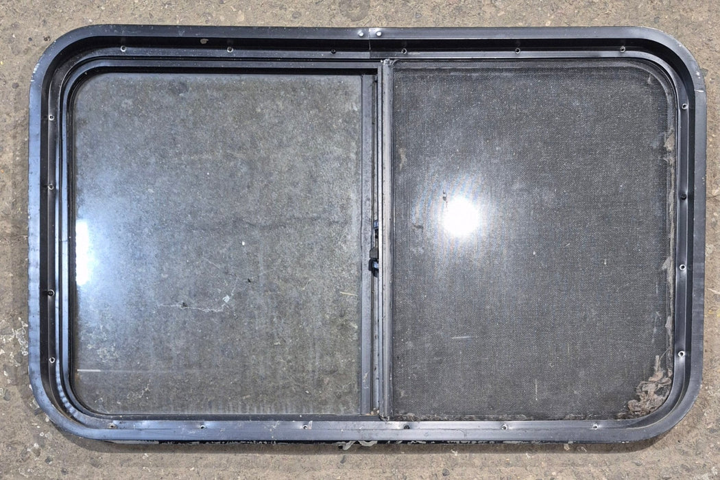 Used Black Radius Opening Window : 36 1/4" W x 21 3/4" H x 1 7/8" - Young Farts RV Parts
