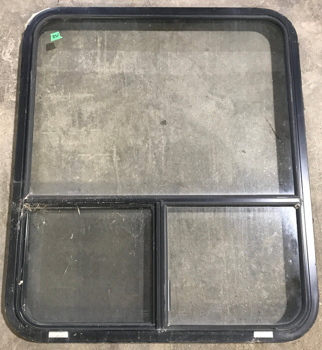 Used Black Radius Opening Window : 36 1/4" W x 30 1/4" H x 1 7/8" D - Young Farts RV Parts