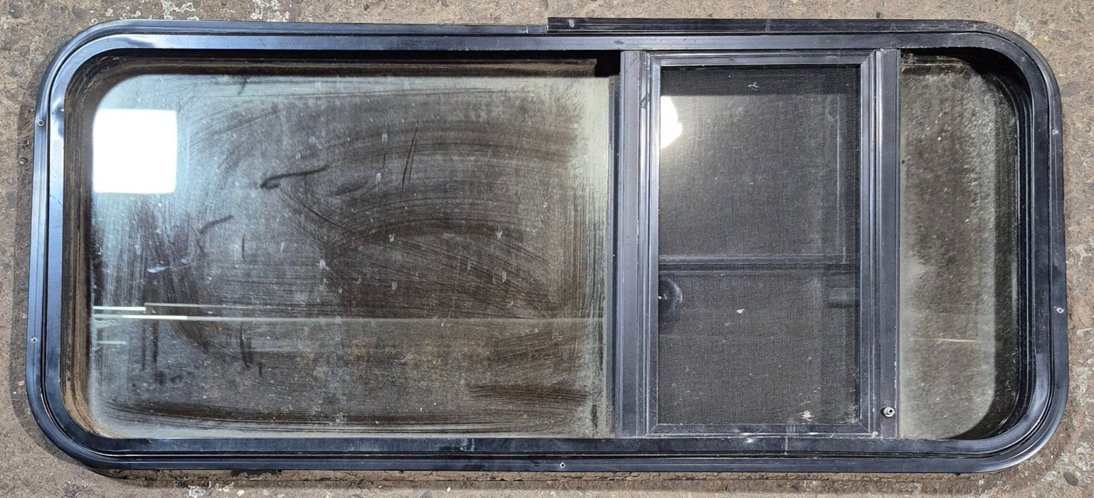 Used Black Radius Opening Window : 41 5/8" W x 17 7/8" H x 1 1/2" D - Young Farts RV Parts