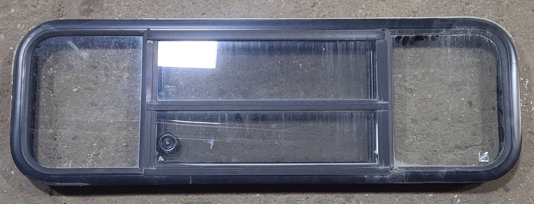 Used Black Radius Opening Window : 47 1/2" W x 14 3/4" H x 1 5/8" D - Young Farts RV Parts