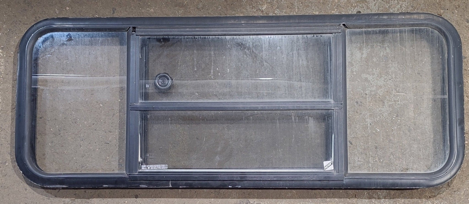 Used Black Radius Opening Window : 47 1/2" W x 17 1/2" H x 1 5/8" D - Young Farts RV Parts