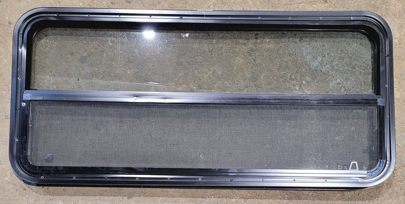 Used Black Radius Opening Window : 47 1/4" W x 21 1/4" H x 1 7/8" - Young Farts RV Parts