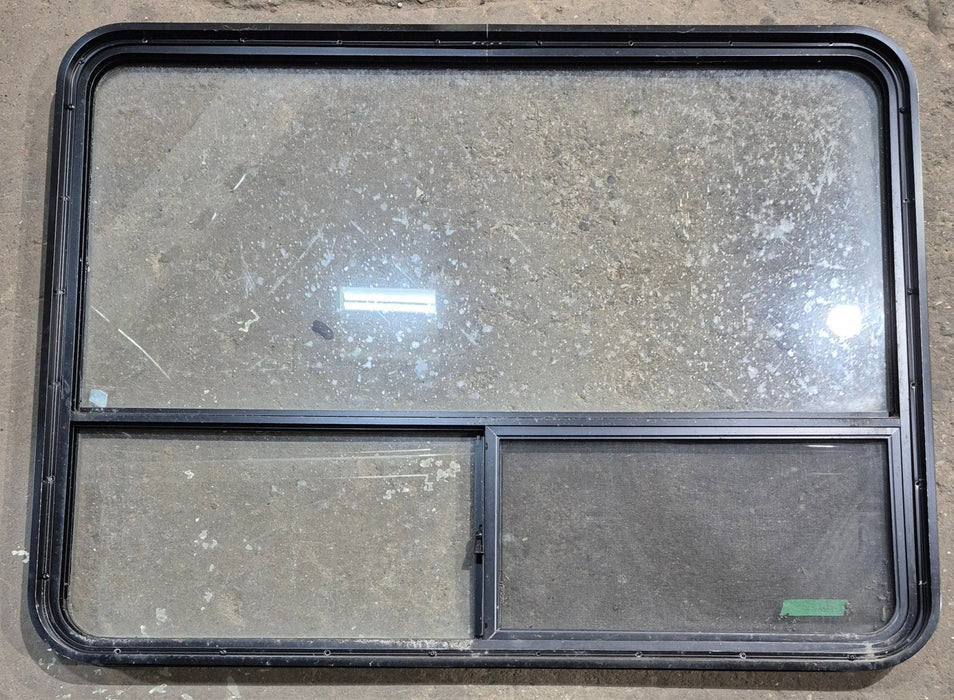 Used Black Radius Opening Window : 48 1/4" W x 35 3/4" H x 1 5/8" D - Young Farts RV Parts