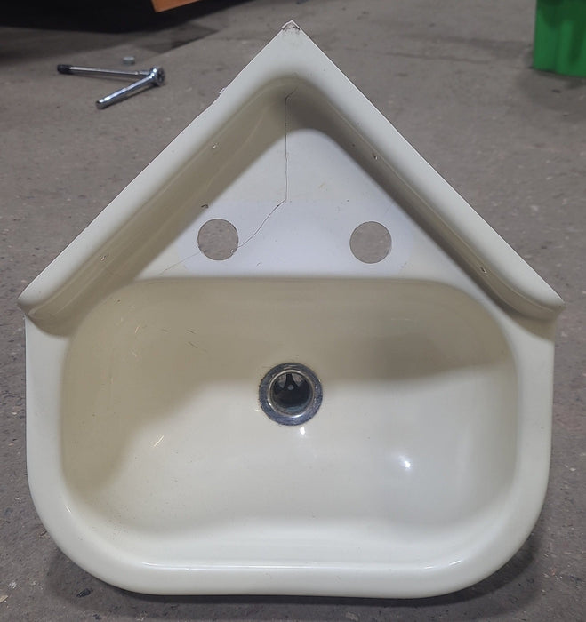 Used Bone Bathroom Corner Sink 13 3/4" X 14 1/2" X 6" D - Young Farts RV Parts