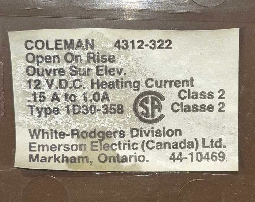 Used Coleman Furnace Analog Thermostat - 4312-322